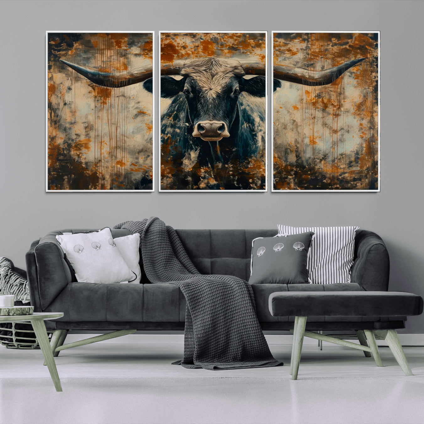 -Longhorn Wall Art – Rustic Western Bull Canvas Print, Modern Farmhouse Animal Decor for Living Room, Office, or Ranch House