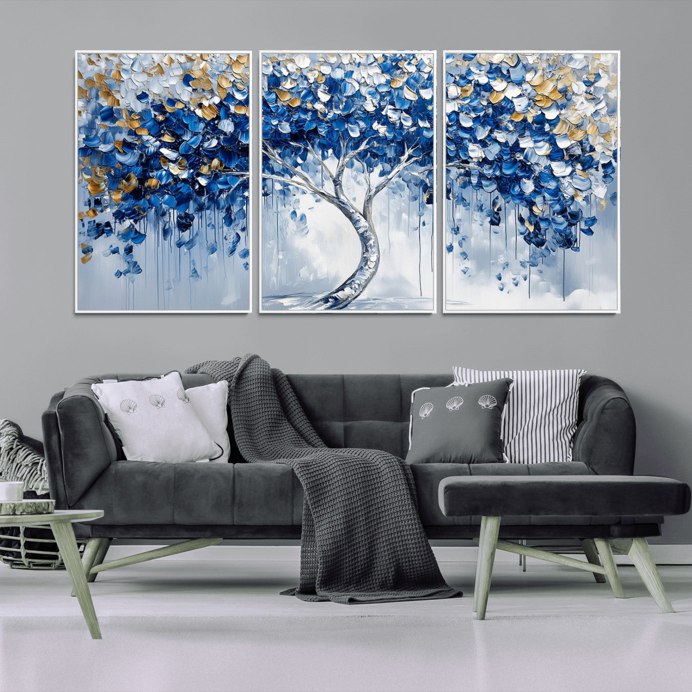 62350-MGV-CV-36X24-Blue and Gold Abstract Tree Wall Art Canvas Print | Modern Tree of Life Painting | Framed Canvas
