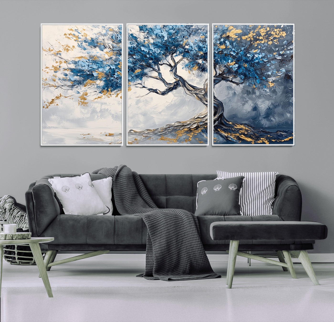 10259-MGV-FC-60X30-3P_White-Abstract Tree Painting Canvas Wall Art | Tree of Life Painting Wall Art Canvas Print