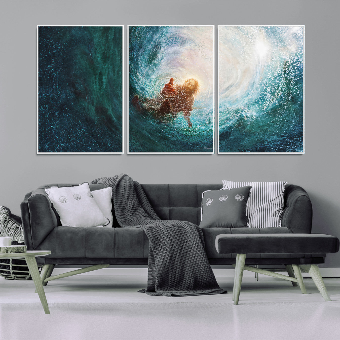-Powerful Jesus Canvas Print - Hand of Salvation, Inspirational Wall Art - Framed, Ready to Hang for
