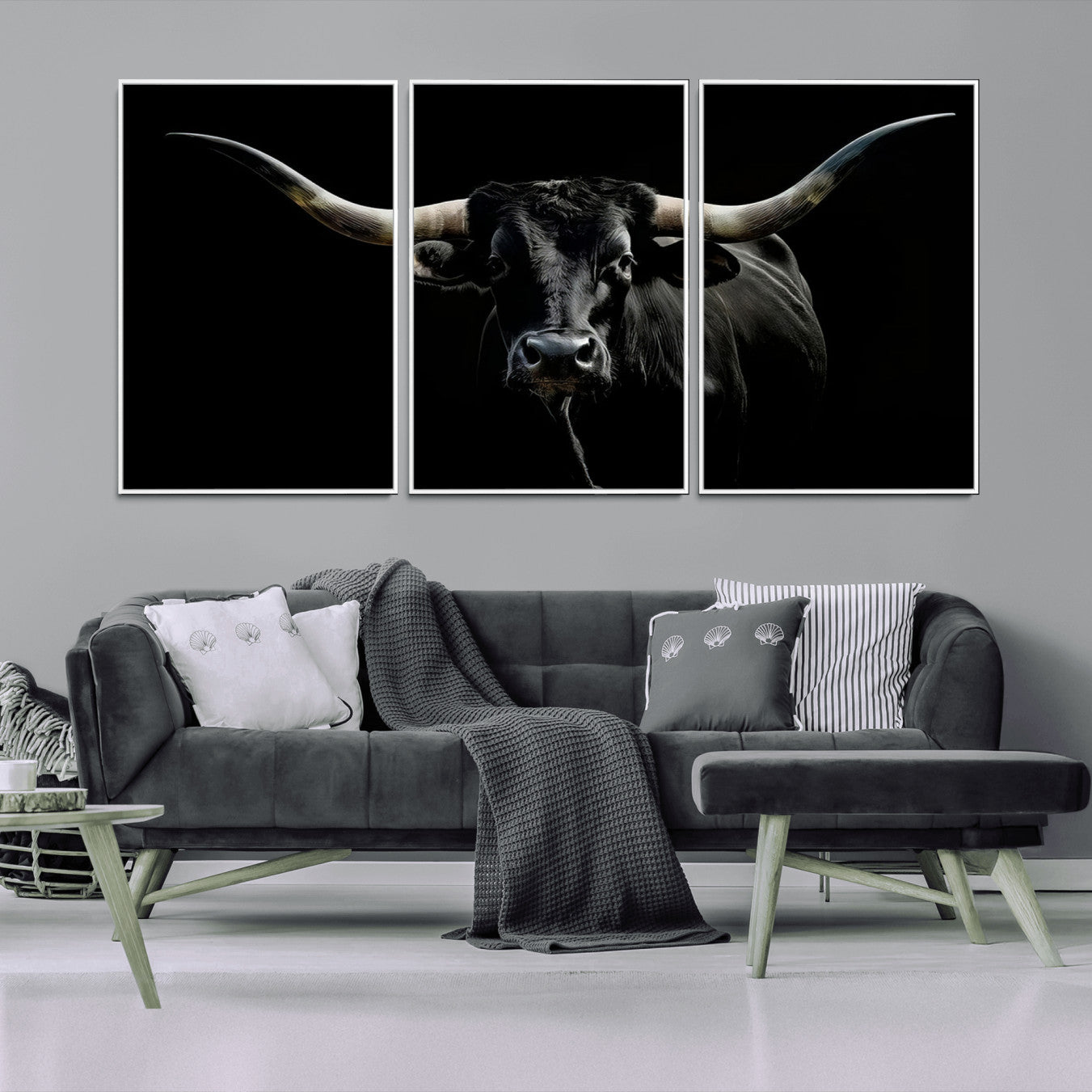20679-MGV-CV-36X24-Texas Black Longhorn Bull Wall Art Canvas Print - Western Texas Cattle Rustic Decor Print - Longhorn