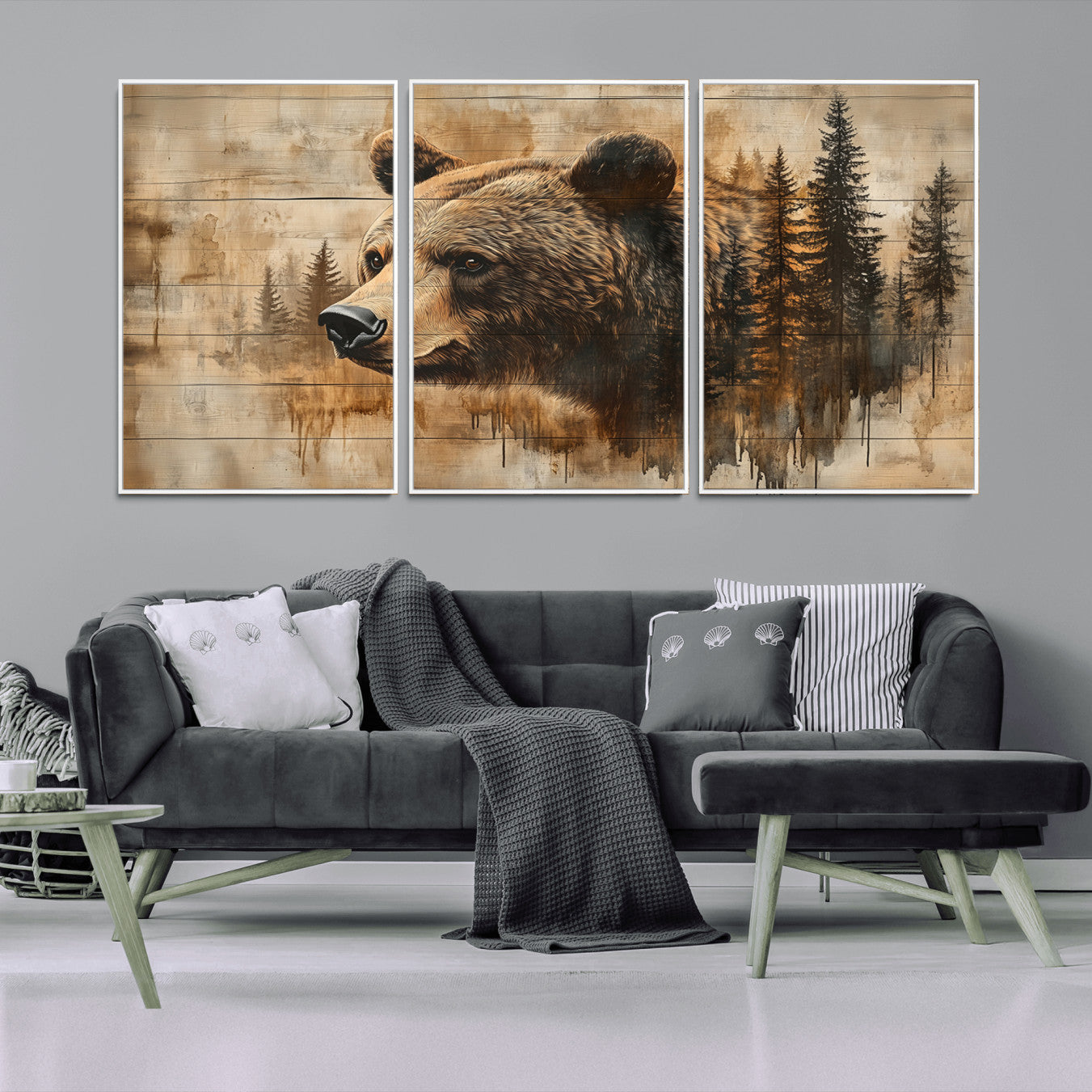 -Rustic Grizzly Bear Wall Art, Abstract Grizzly 399 Bear Wall Art Canvas Print - Woodland Wildlife