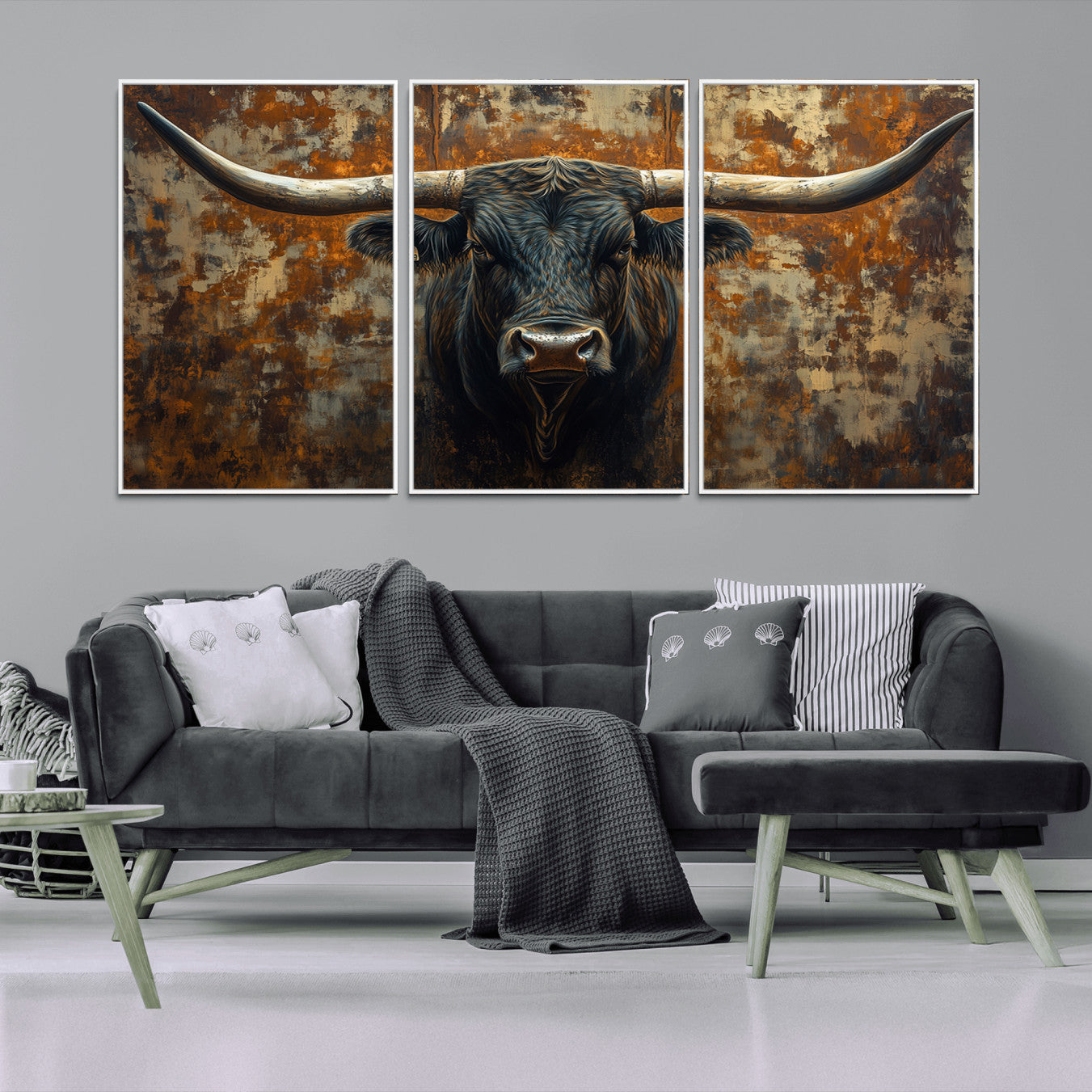 68068-MGV-CV-36X24-Longhorn Texas Cow Bull Wall Art | Rustic Farmhouse Canvas Print | Ready to Hang Barn Decor for