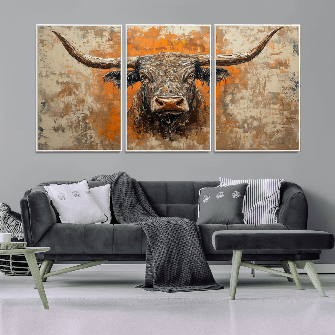 49976-MGV-CV-36X24-Abstract Cow Longhorn Bull Wall Art Canvas Print - Rustic Texas Western Cattle Artwork