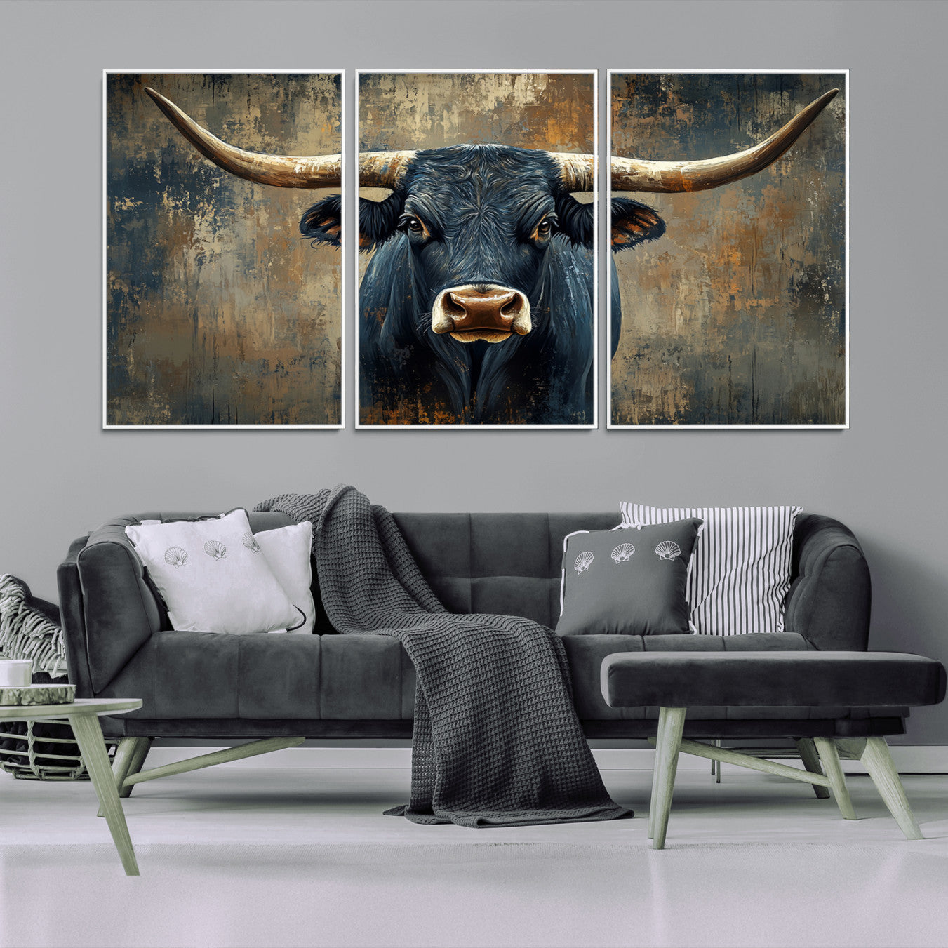 42026-MGV-CV-36X24-Texas Western Wall Art Canvas Print - Abstract Cow Longhorn Bull Wall Art Canvas Print - Rustic Cow