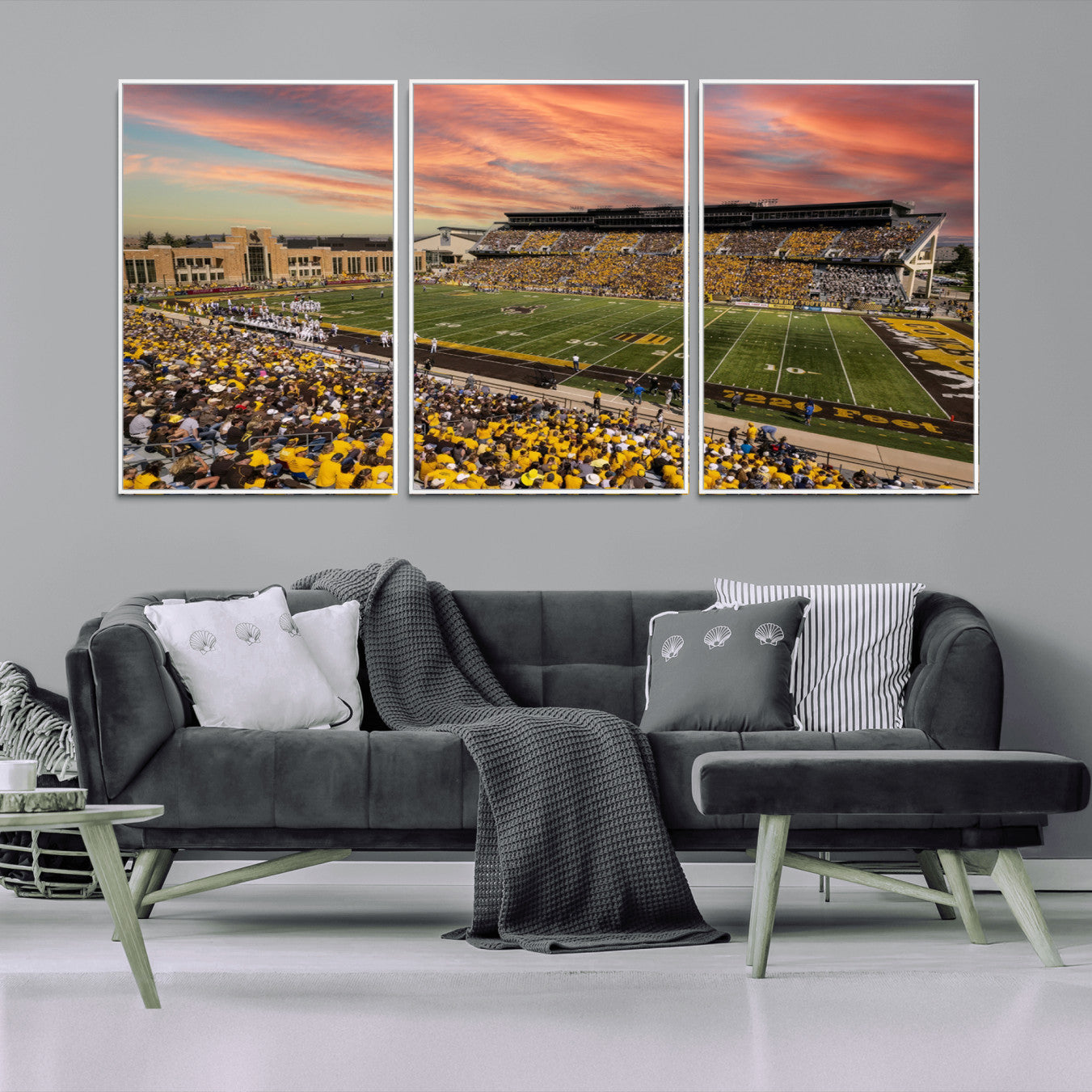 90508-MGV-FC-60X30-3P_White-University of Wyoming Cowboys Football Team Print - Laramie Jonah Field War Memorial Stadium Wall