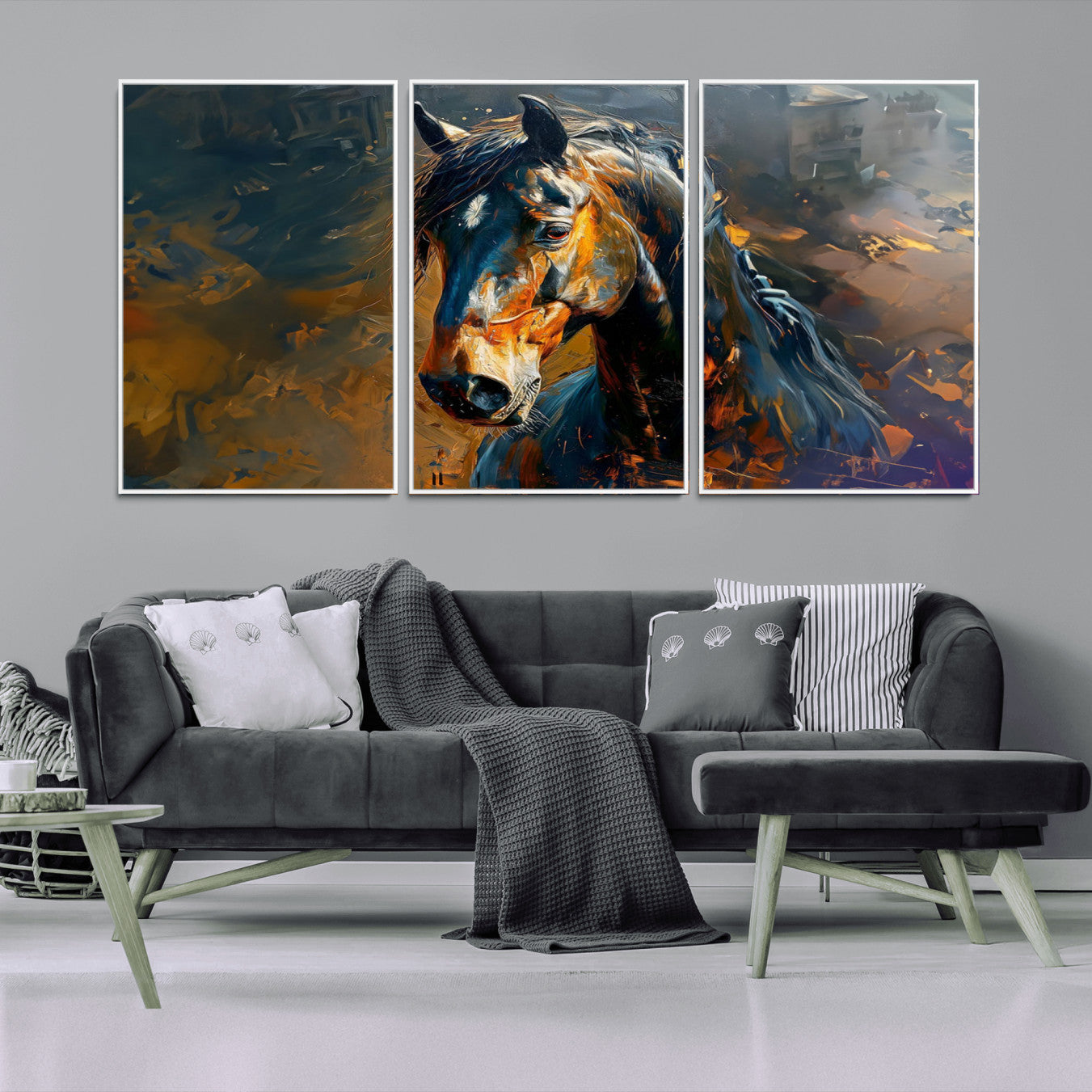29909-MGV-CV-36X24-Abstract Horse Wall Art Canvas Print | Farmhouse Wall Decor | Western Cabin Art | Rustic Horse Decor