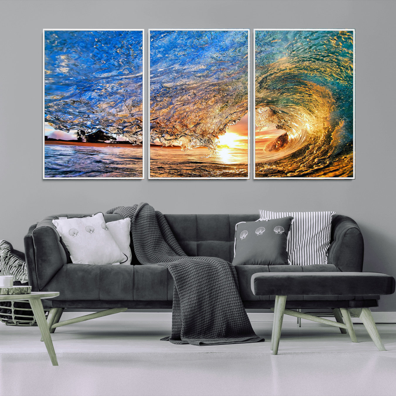 84627-MGV-CV-36X24-Ocean Wave at Sunset Canvas Wall Art – Vibrant Coastal Beach Waves Print, Large Nautical Decor,