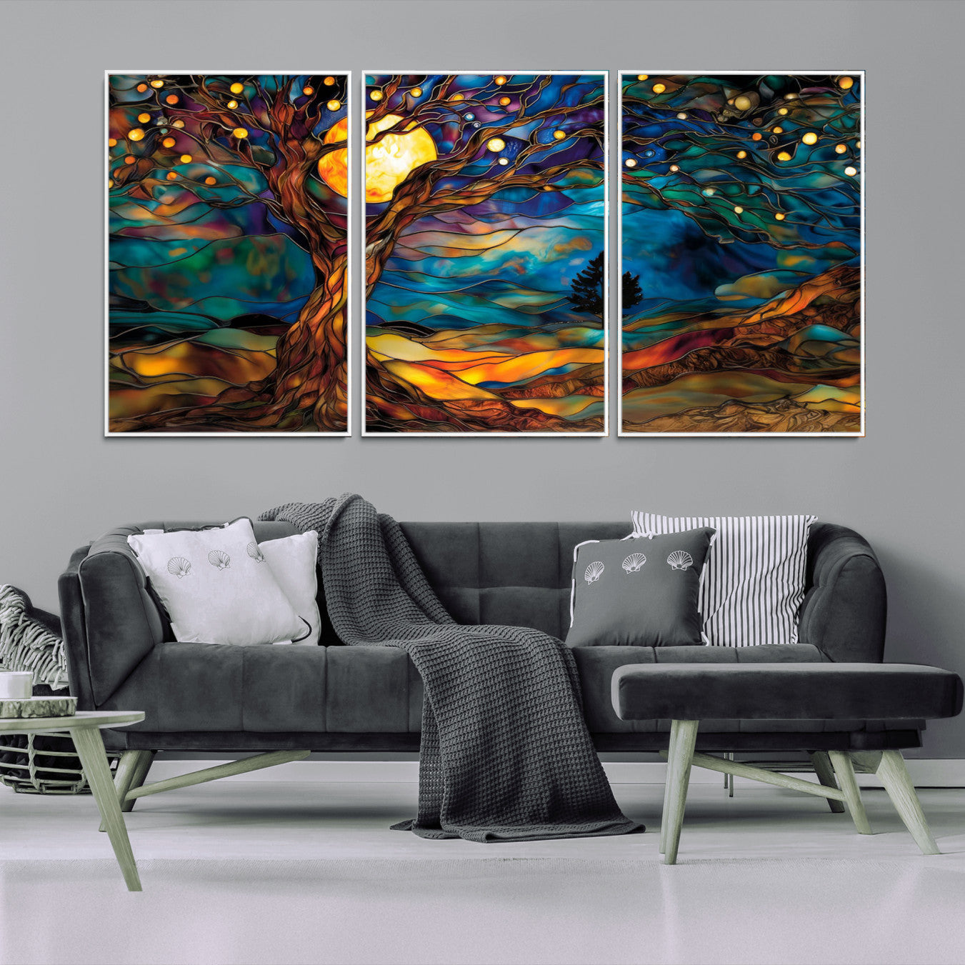 18319-MGV-CV-36X24-Tree of Life Wall Art - Yggdrasil Tree of Life Canvas Print - Vibrant Moonlit Tree Wall Art, Tree