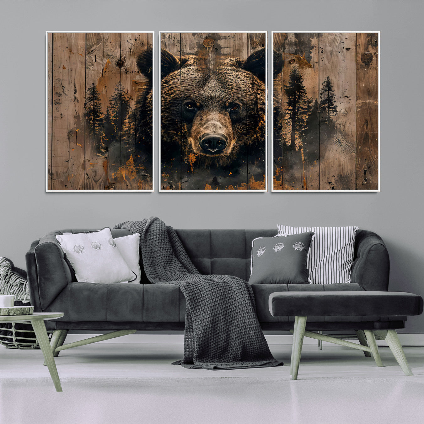 76998-MGV-CV-36X24-Rustic Grizzly 399 Wall Art | Triptych Canvas Print | Rustic Cabin Wall Decor | Perfect for