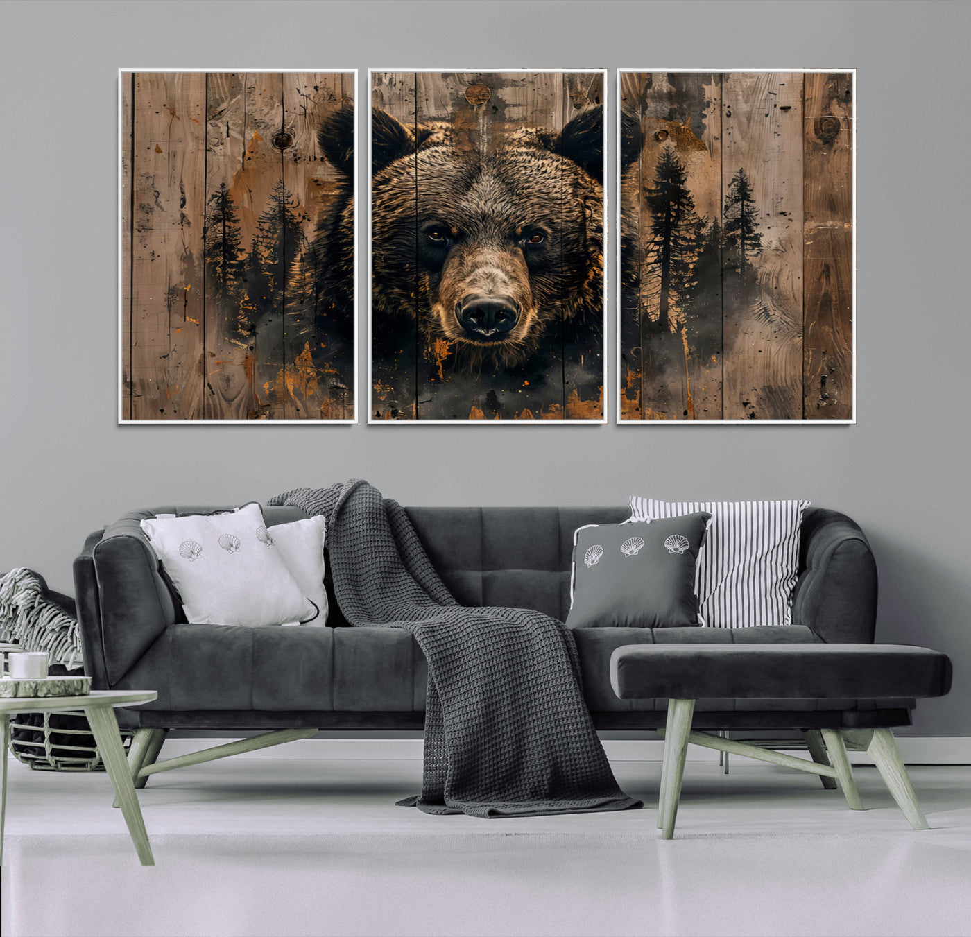 76998-MGV-CV-36X24-Rustic Grizzly 399 Wall Art | Triptych Canvas Print | Rustic Cabin Wall Decor | Perfect for