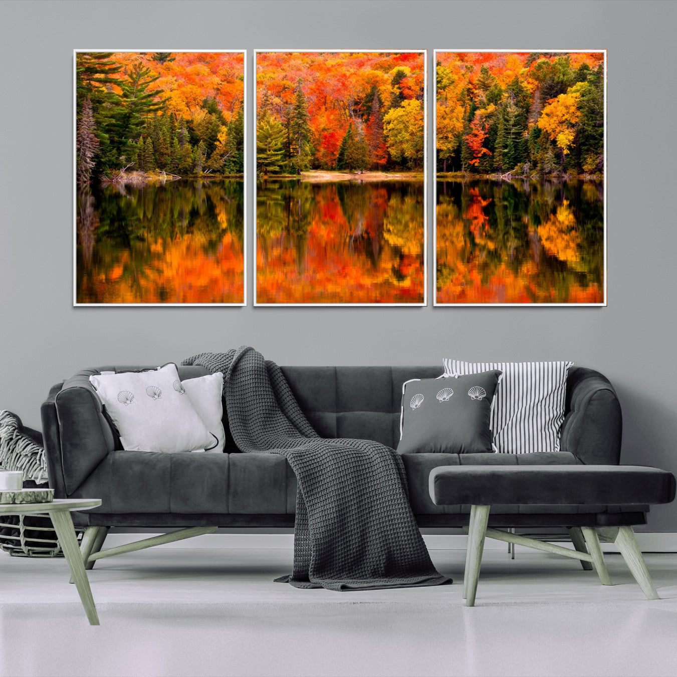 -Forest Reflection Art | Autumn Forest Reflection Wall Art | Triptych Canvas Print | Vibrant Fall