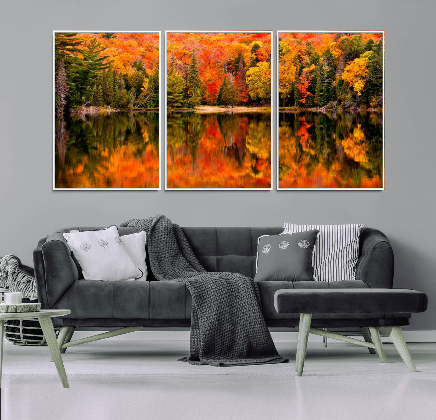 75397-MGV-CV-36X24-Forest Reflection Art | Autumn Forest Reflection Wall Art | Triptych Canvas Print | Vibrant Fall