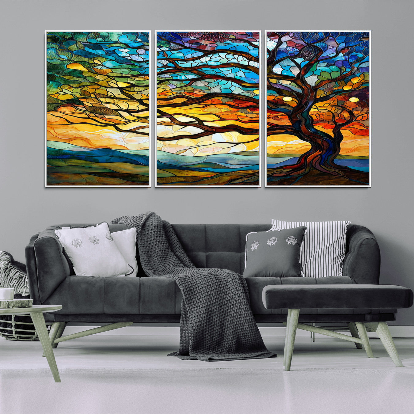 87789-MGV-CV-36X24-Vibrant Mosaic Tree of Life Wall Art | Stained Glass Style Canvas Print | Ready to Hang Artistic