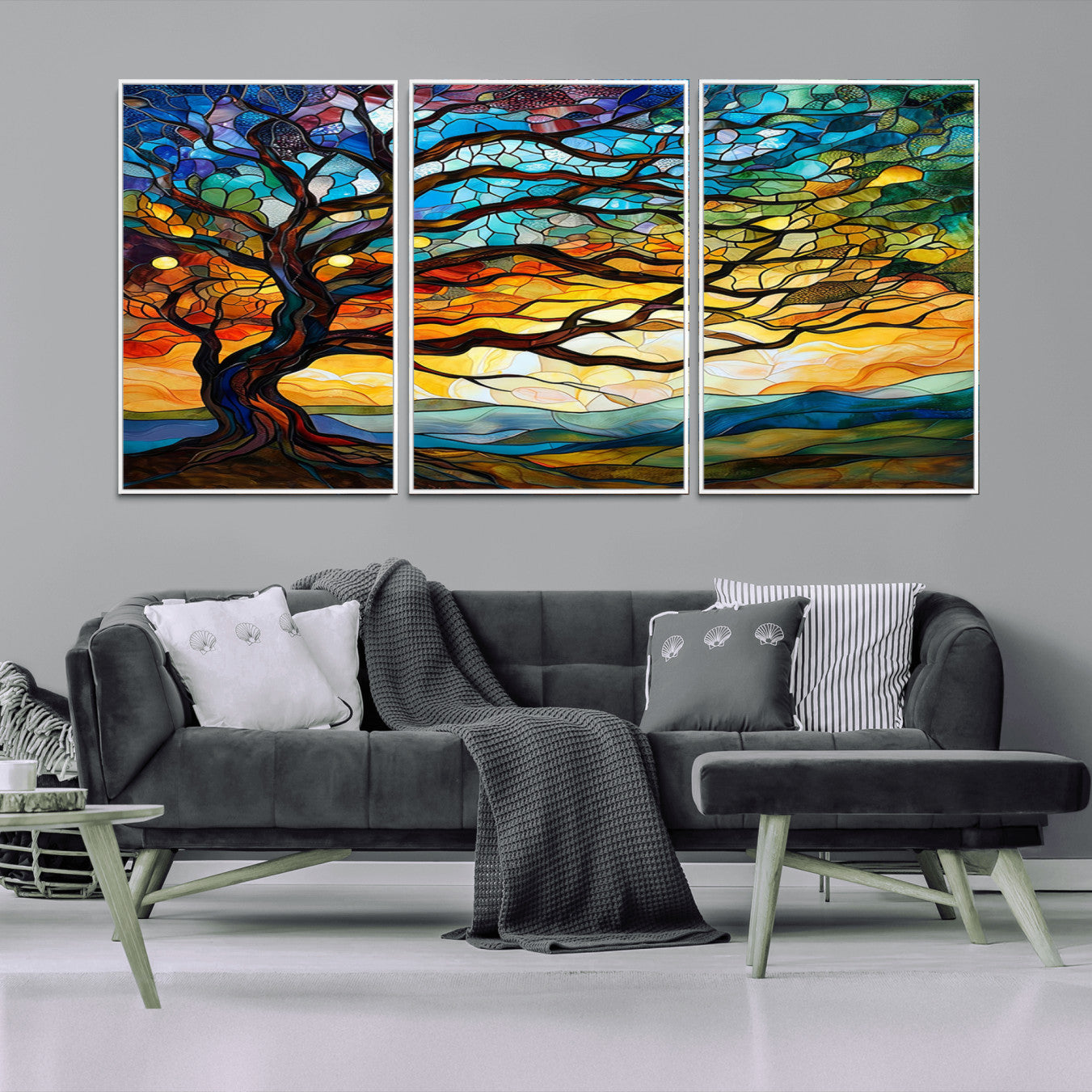 64765-MGV-CV-36X24-Mosaic Tree Wall Art | Ready to Hang Stained Glass Style Canvas Print | Farmhouse Wall Decor, Cabin