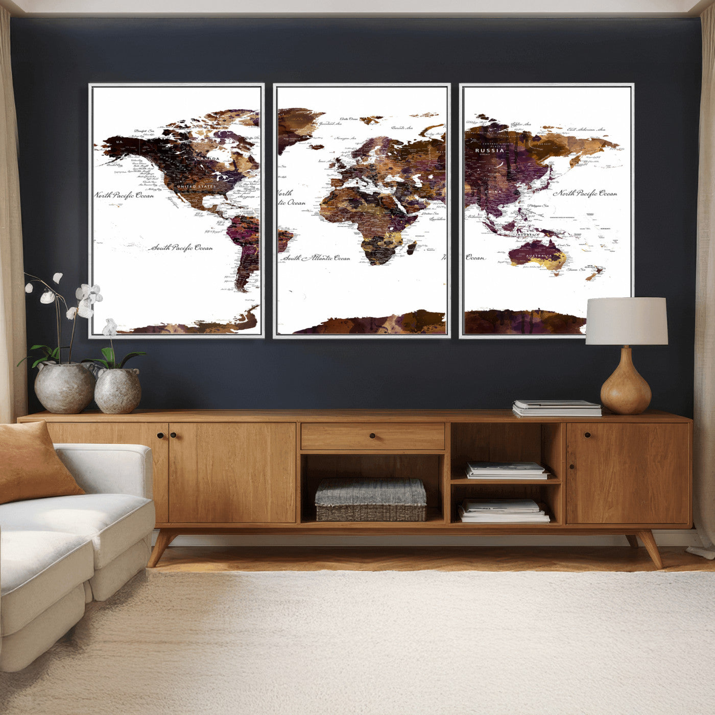 50611-MGV-CV-36X24 - Push Pin World Map Canvas Print – Framed Wall Art for Couples to Track Their Travels – Anniversary