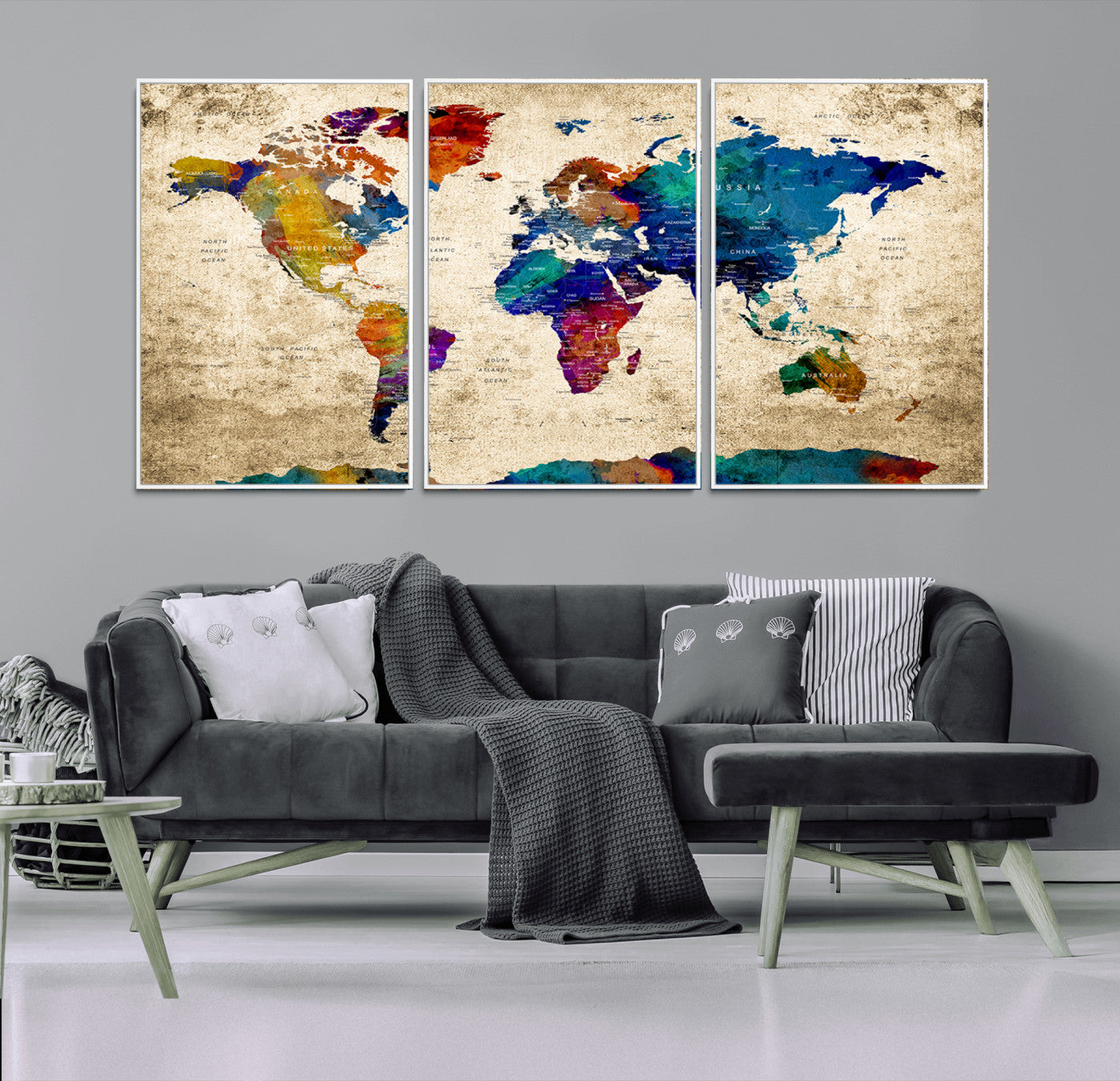 99274-MGV-CV-36X24-Push Pin World Map Canvas Print – Travel Tracker Wall Art for Couples, Perfect Anniversary Gift for Home or Office Decor