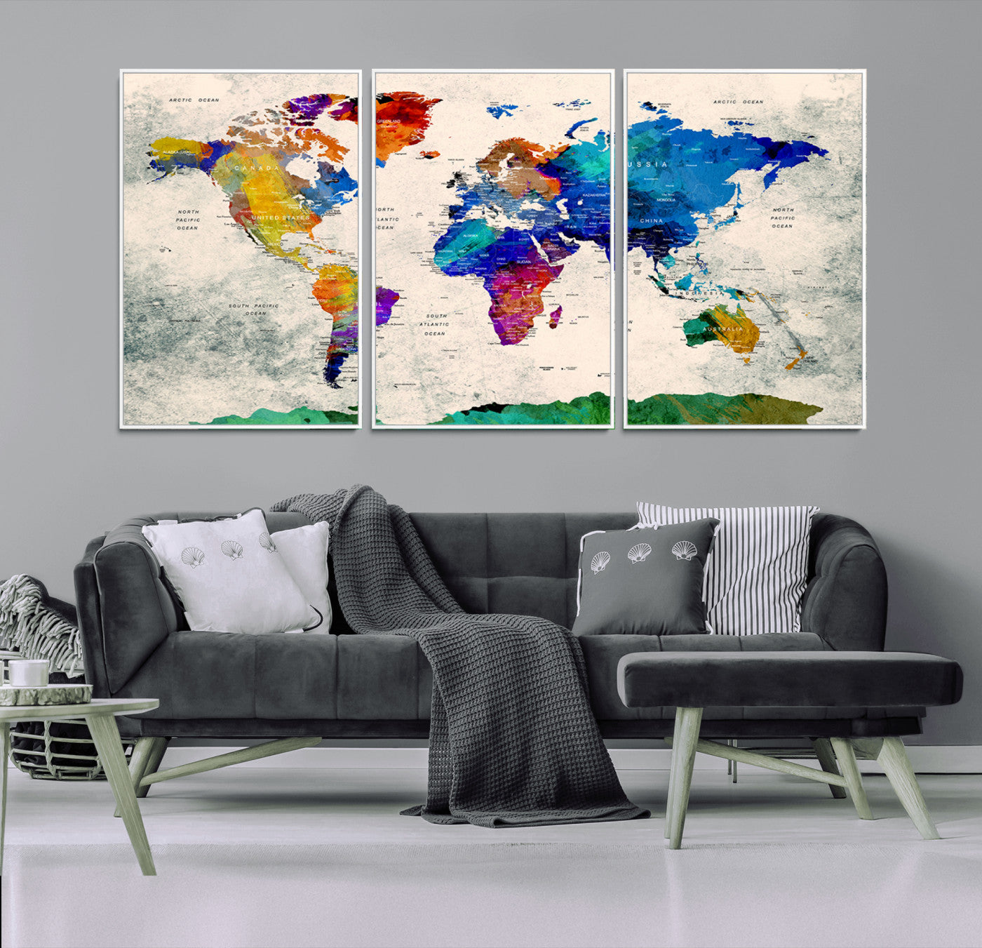 67752-MGV-CV-36X24-Push Pin World Map Canvas Print – Framed Travel Map Wall Art for Couples, Anniversary Gift, Modern Home or Office Decor