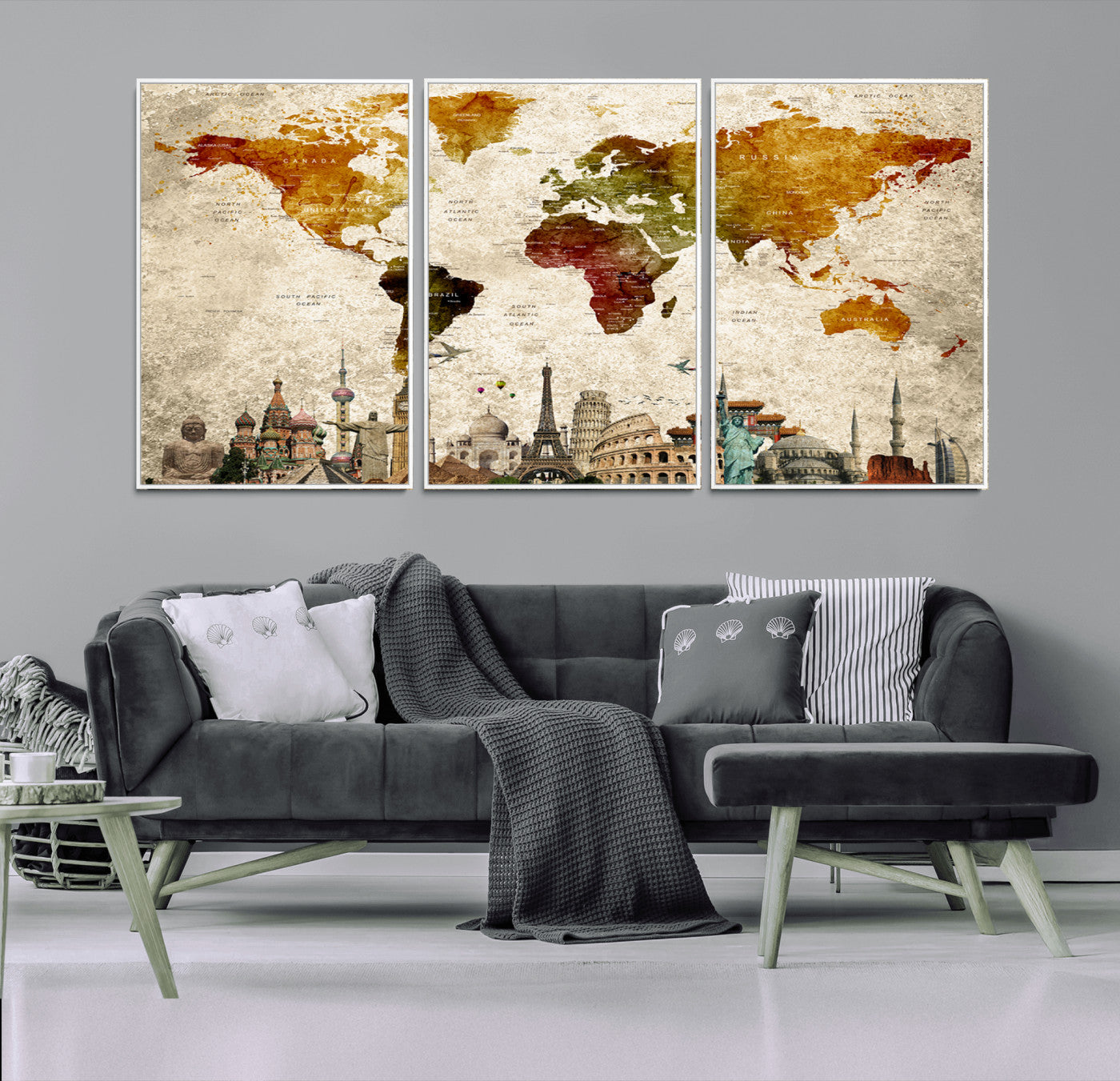 40637-MGV-CV-36X24-Push Pin World Map Canvas Print – Framed Travel Map Wall Art for Couples, Anniversary Gift, Modern Home or Office Decor