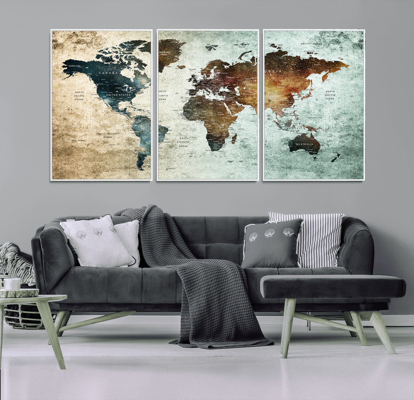 25140-MGV-CV-36X24-World Map Canvas Print – Framed Vintage Style Push Pin Wall Art, Elegant Travel Map Decor for Home or Office