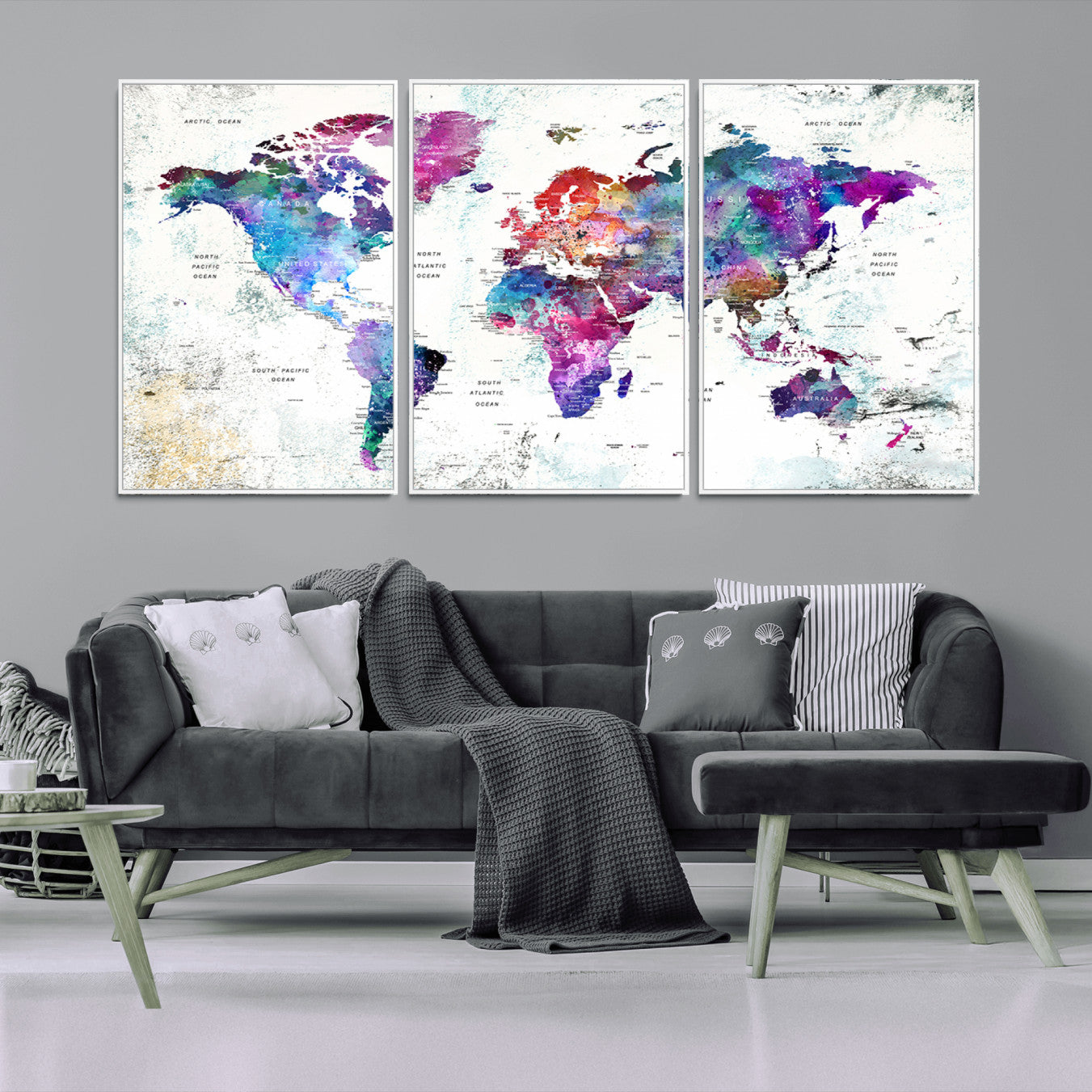 -Push Pin World Map Canvas Print – Travel Tracker Wall Art for Couples, Perfect Anniversary Gift for Home or Office Decor