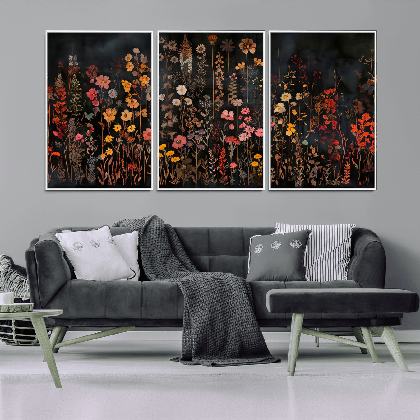 AbstFLF-MGV-CV-36X24-Large Floral Painting Print Illustration Flowers Canvas Wall Art Botanical Wall Decor Modern