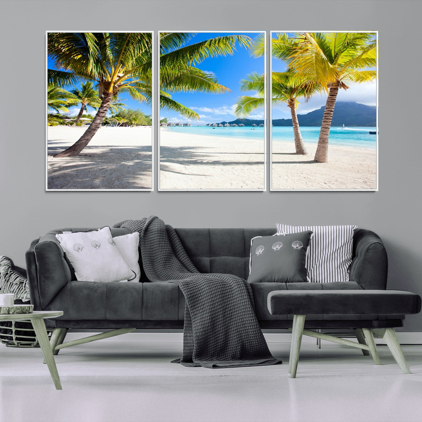 52513-MGV-FC-60X30-3P_White-Blue Beach and Sea Wall Art Canvas Print