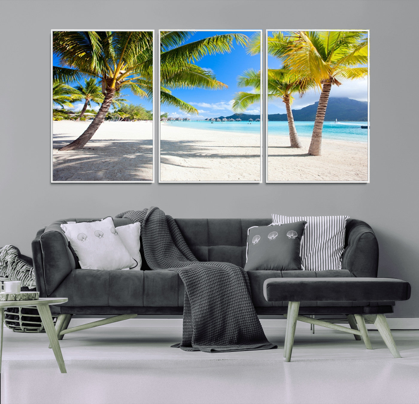 52513-MGV-FC-60X30-3P_White-Blue Beach and Sea Wall Art Canvas Print