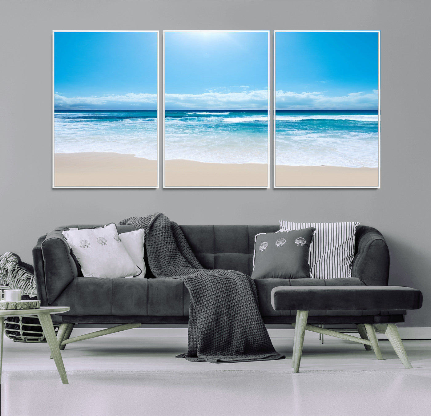 45929-MGV-FC-60X30-3P_White-Wall Art Canvas Print Shiny Blue Sea and Beach