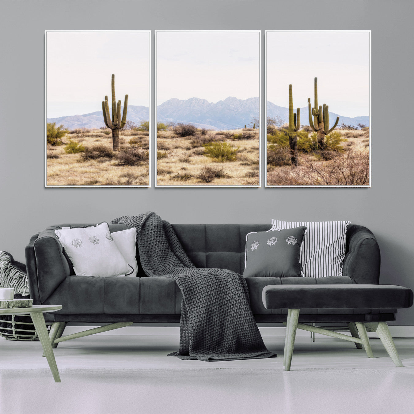 -Desert Cactus Canvas Wall Art – Serene Southwestern Arizona Landscape with Majestic Mountains -