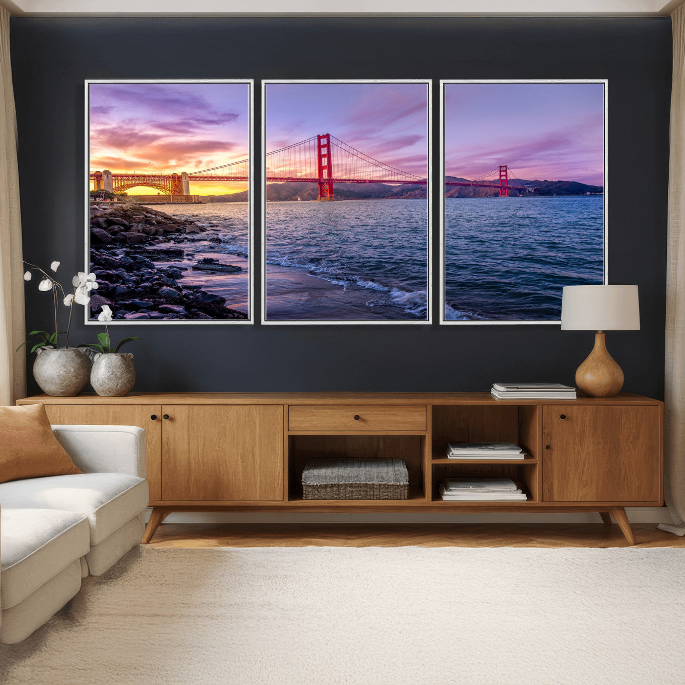 24256-MGV-CV-36X24 - Golden Gate Bridge Wall Art Print, San Francisco Sunset Canvas Wall Art, Cityscape Canvas Print for