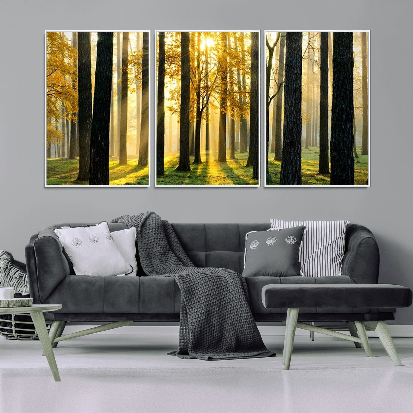 -Sunlit Forest Wall Art Canvas Print - Large Framed Woodland Wall Art for Home or Office Decor,