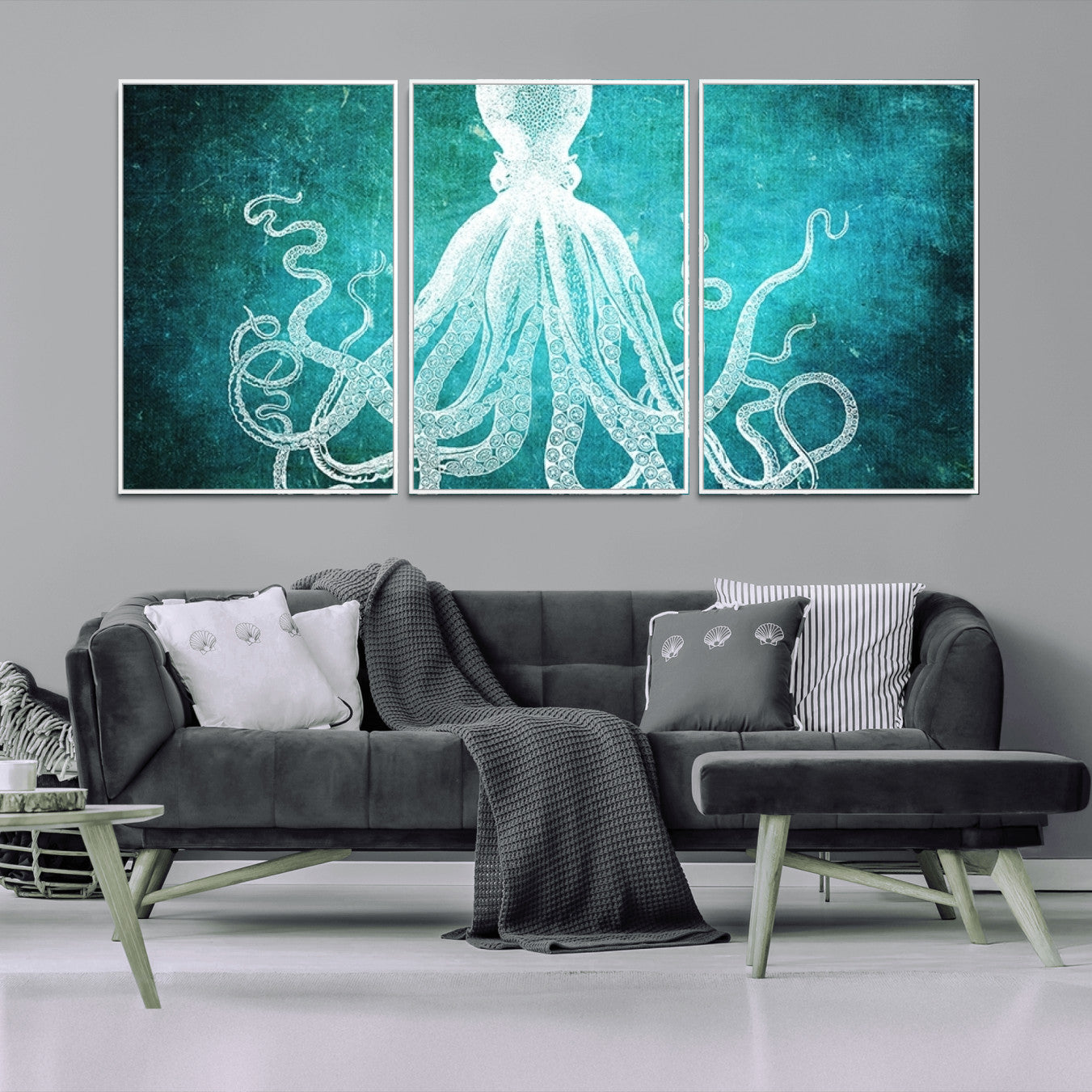 20773-MGV-CV-36X24-Green Octopus Abstract Wall Art Canvas Print