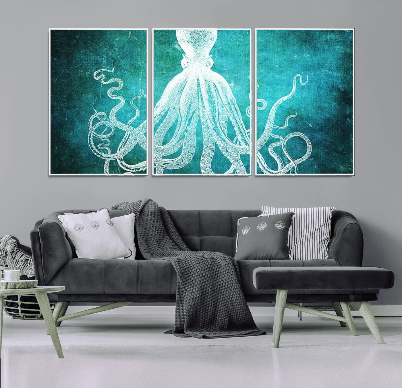 20773-MGV-CV-36X24-Green Octopus Abstract Wall Art Canvas Print