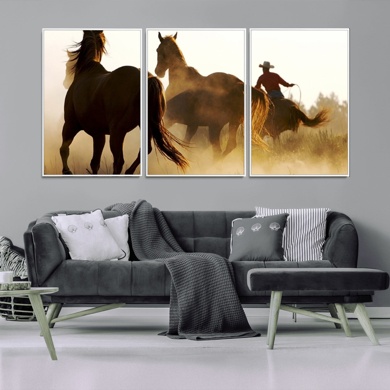 -Horses and Cowboys Wall Art Canvas Print