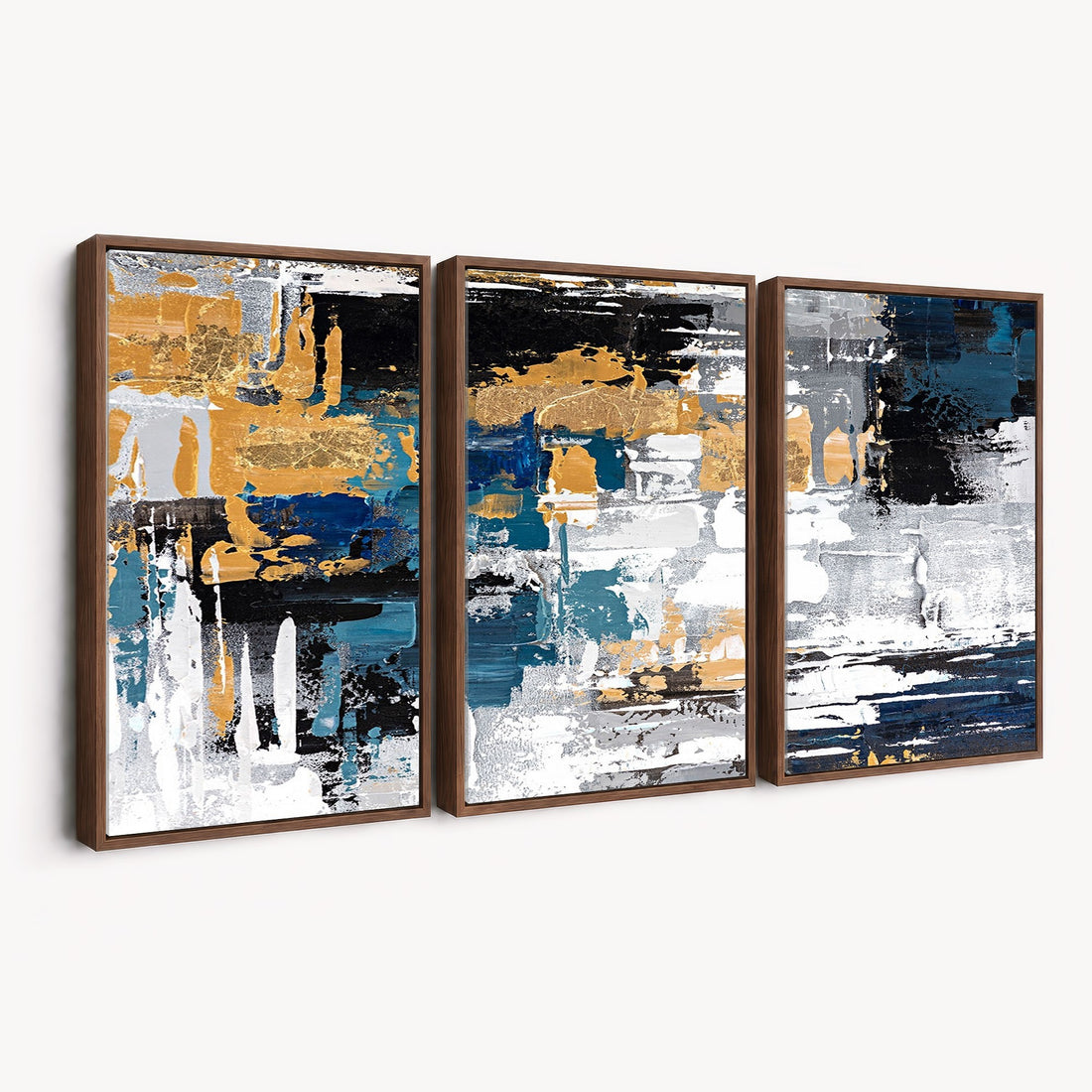 Blue and Gold Abstract Canvas Wall Art | Triptych Modern Art Print