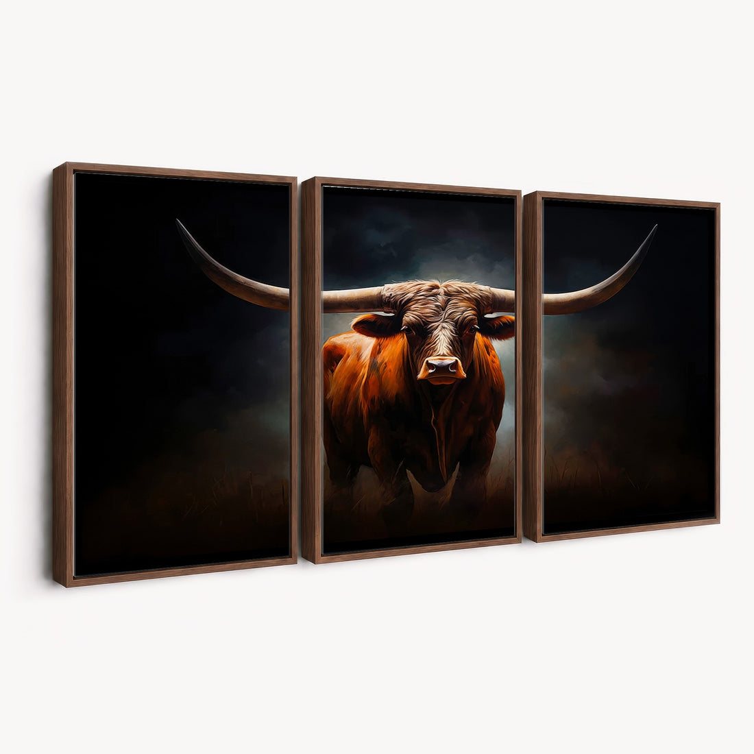 Abstract Texas Longhorn Wall Art Print | 3-Panel Large Texas Longhorn Canvas