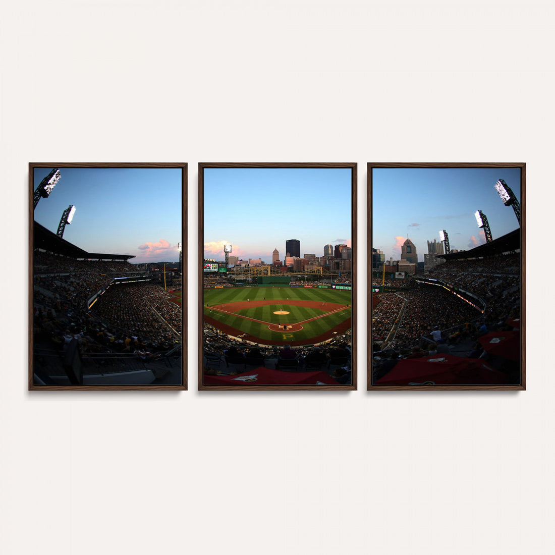PNC Park Evening Game Triple Canvas Wall Art | Pittsburgh Pirates MLB Stadium