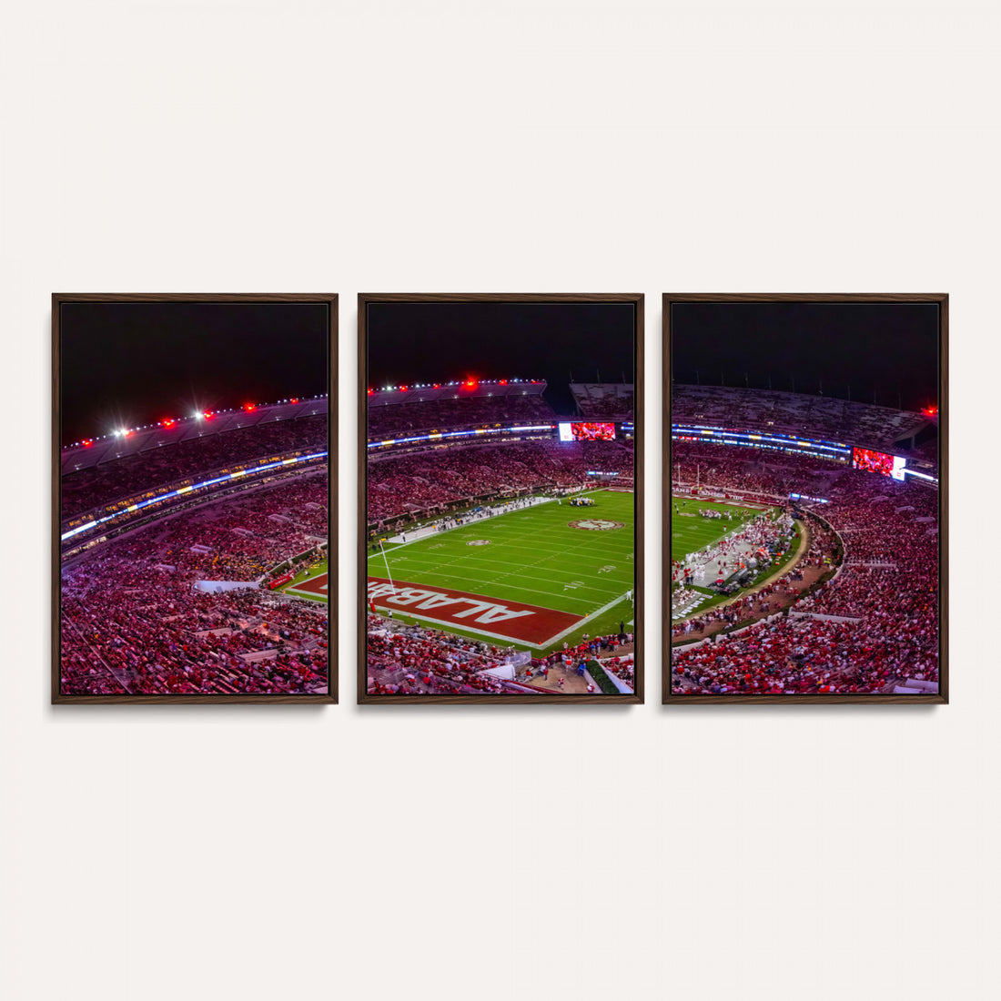 Bryant-Denny Stadium Night Game Triple Canvas Wall Art | Alabama Crimson Tide Football