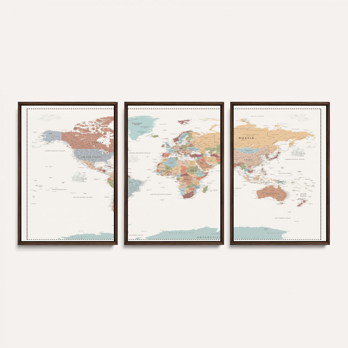 63447567-MGV-CV-36X24 - Pastel Colors World Map Wall Art Canvas Print