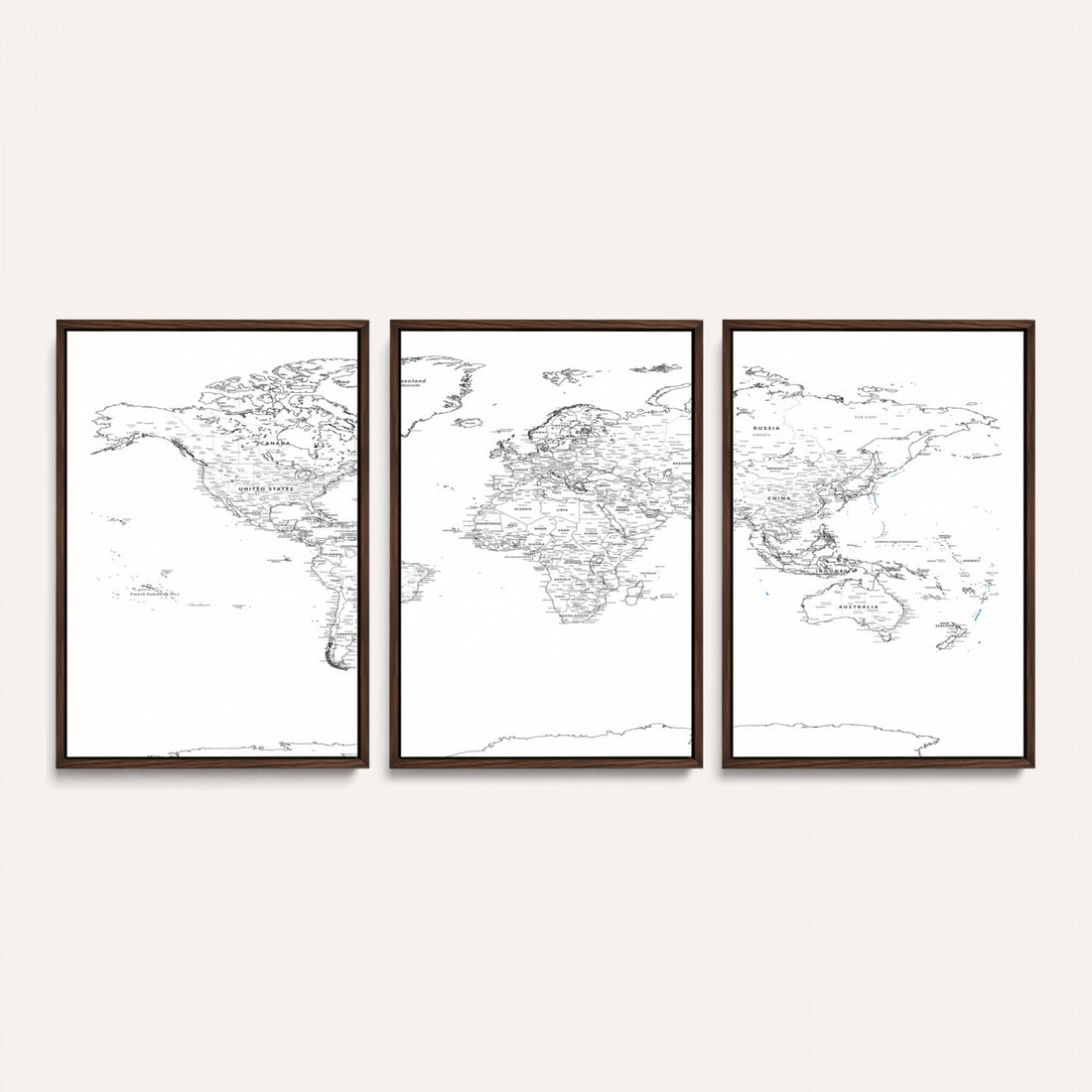 World Map Canvas Print, Framed Modern Detailed Map of the World for Home or Office