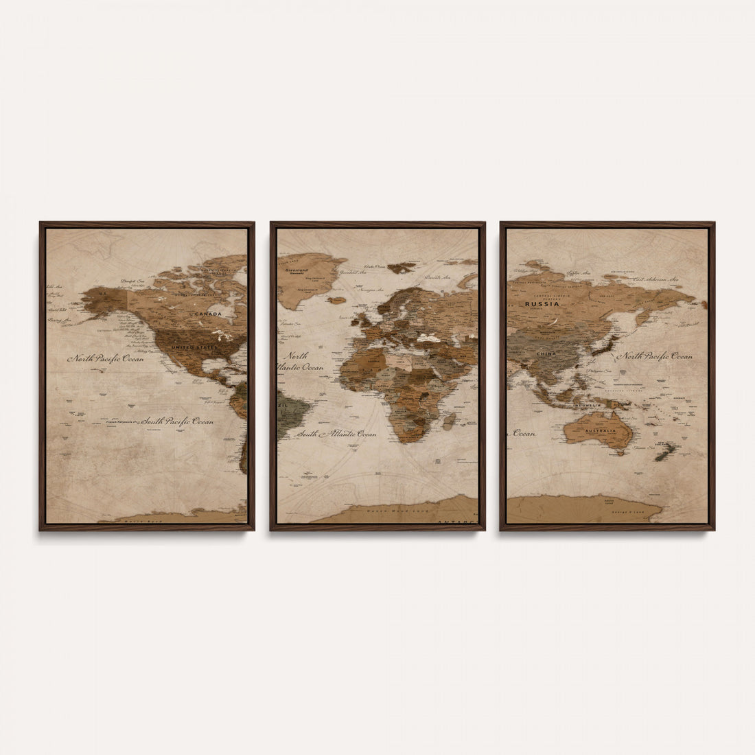 World Map Canvas Wall Art Print, Detailed Global Map Artwork