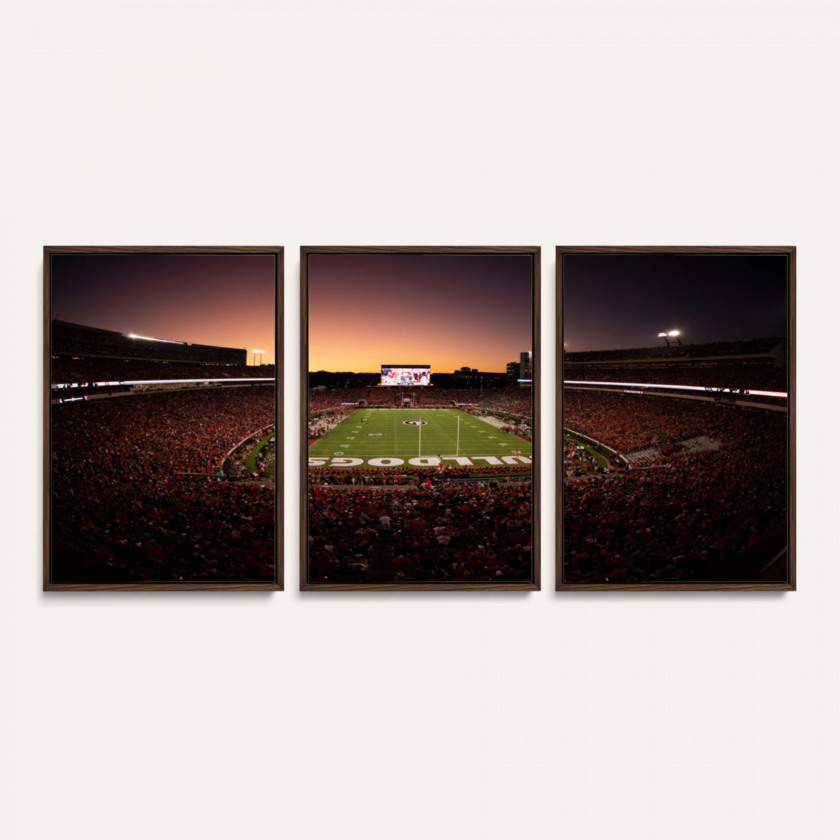 97720998-_Poster-30x20 - Georgia Bulldogs Stadium Sunset Canvas Print 3 Piece Framed Wall Art Extra Large Floating Frame Sports Poster Made in USA