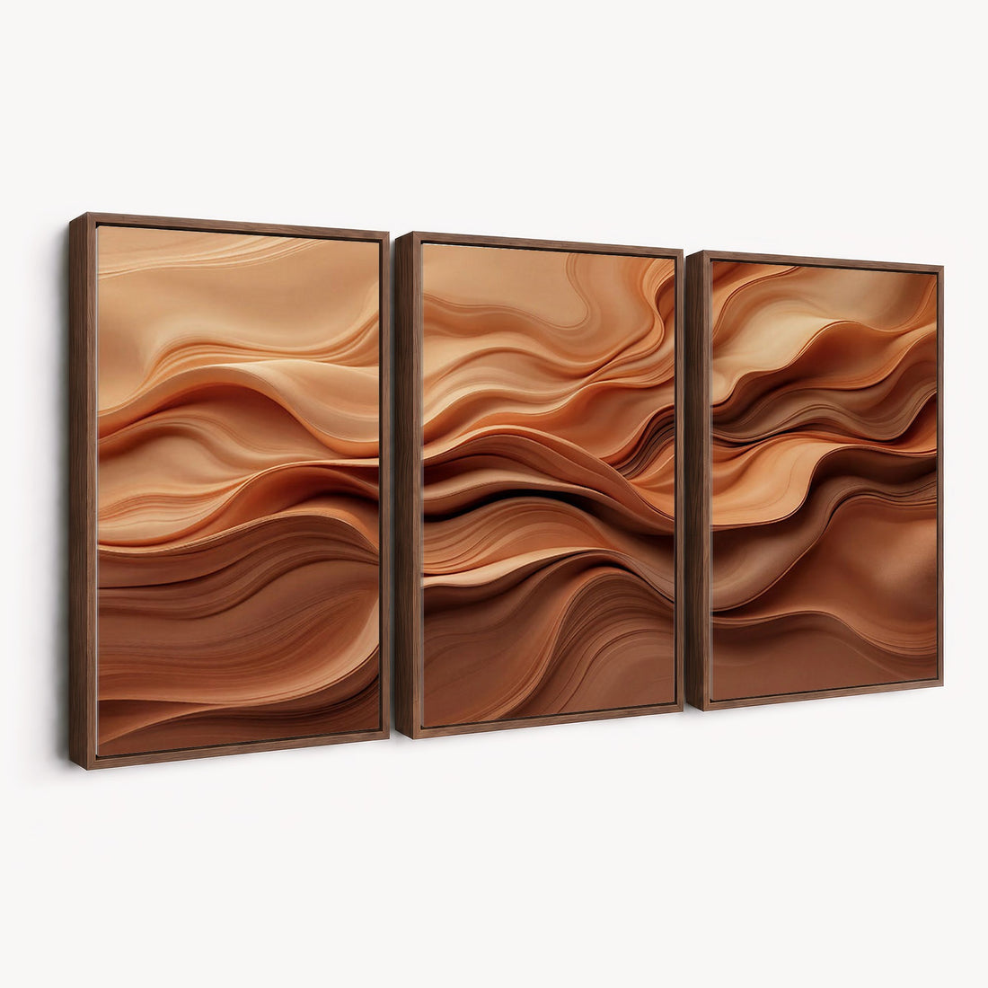 Modern Abstract Fluid Waves Canvas Wall Art - Minimalist Warm Terracotta Beige Sand Print