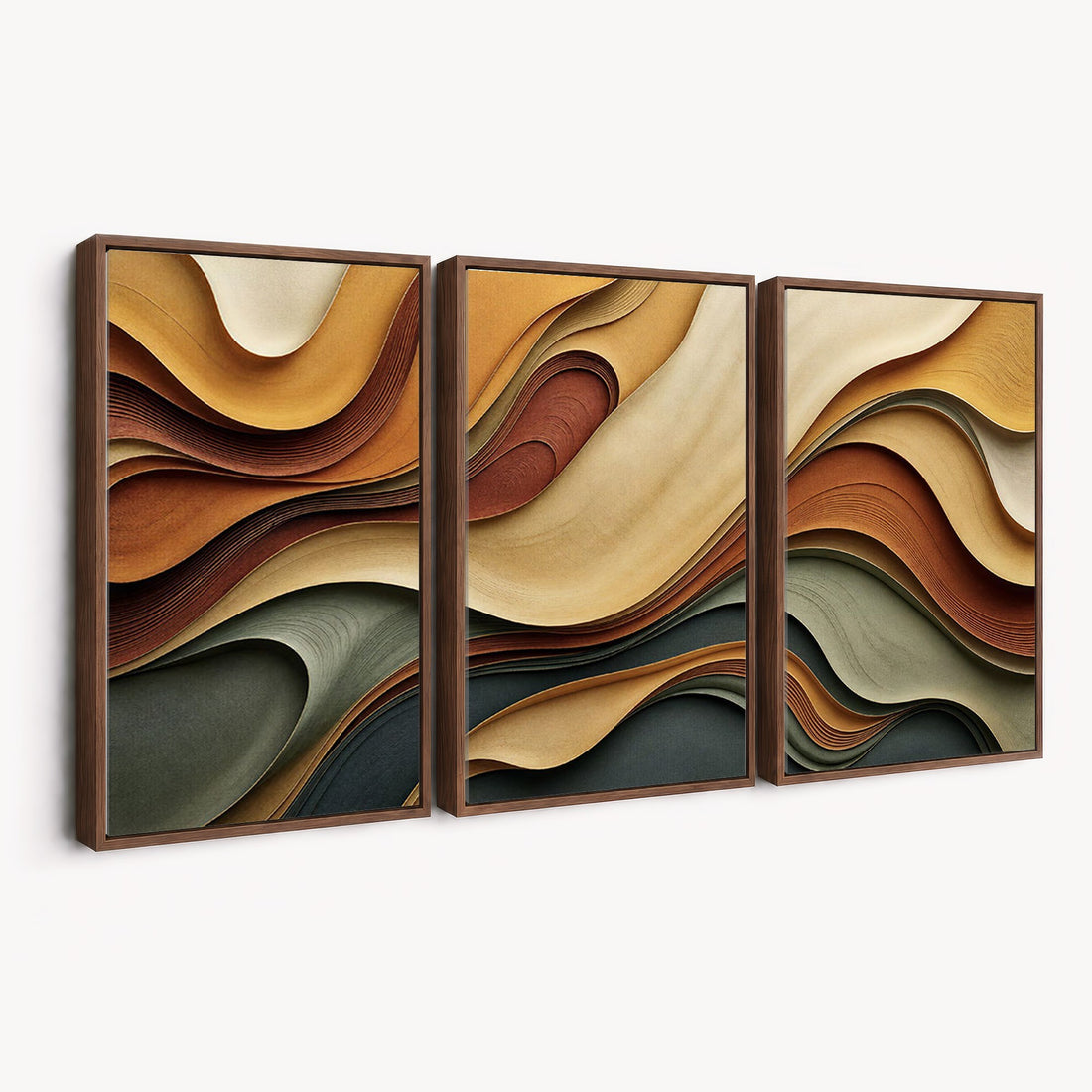 Modern Abstract Waves Canvas Wall Art - Minimalist Earthy Tone Living Room Decor