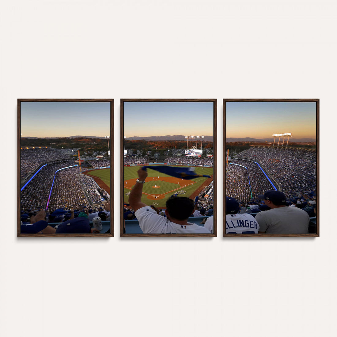 Dodger Stadium Sunset Game Triple Canvas Wall Art, Los Angeles Dodgers MLB Match