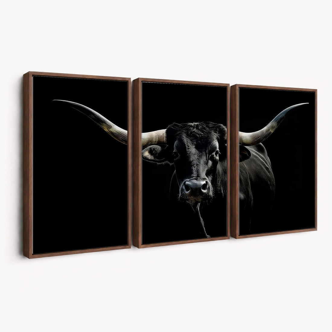 Texas Black Longhorn Bull Wall Art Canvas Print, Western Cattle Rustic Decor