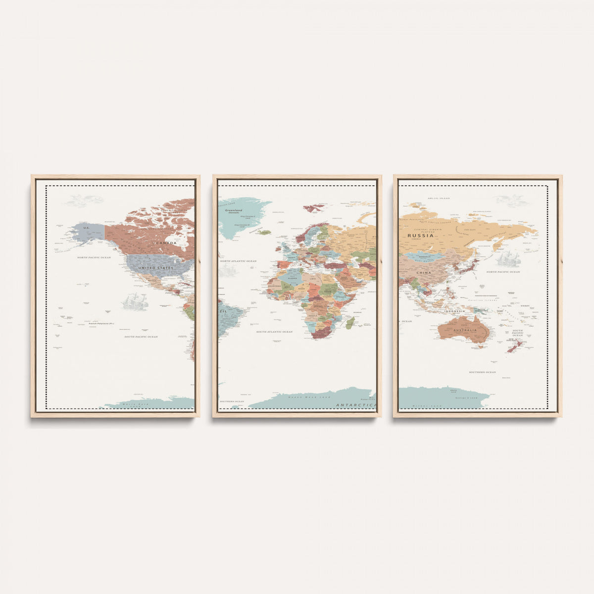 63447567-MGV-CV-36X24 - Pastel Colors World Map Wall Art Canvas Print