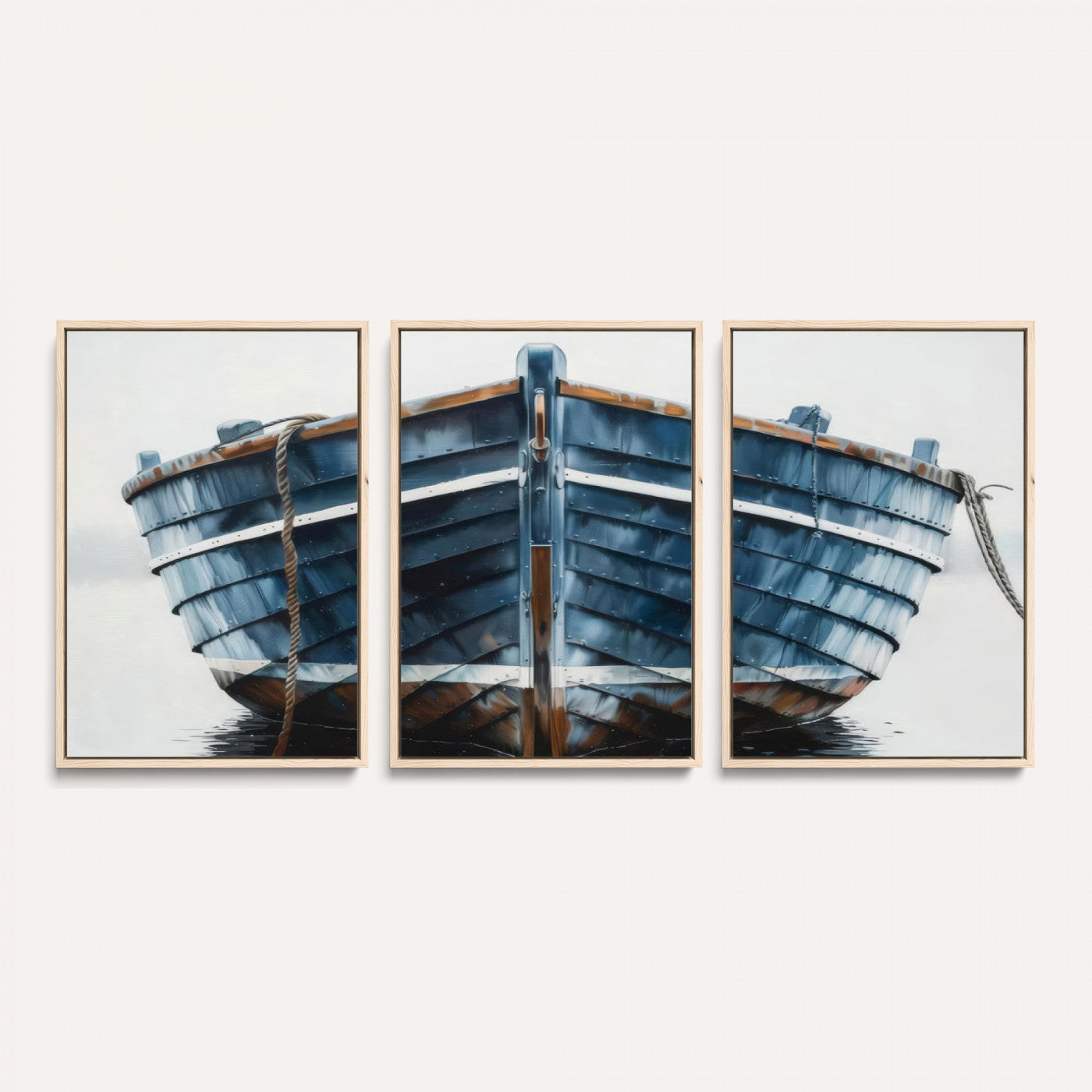 21601740-MGV-CV-36X24 - Blue Wooden Rowboat Canvas Wall Art, Coastal Nautical Boat Painting Print for Lake Beach House Decor, Minimalist Maritime Decor Artwork