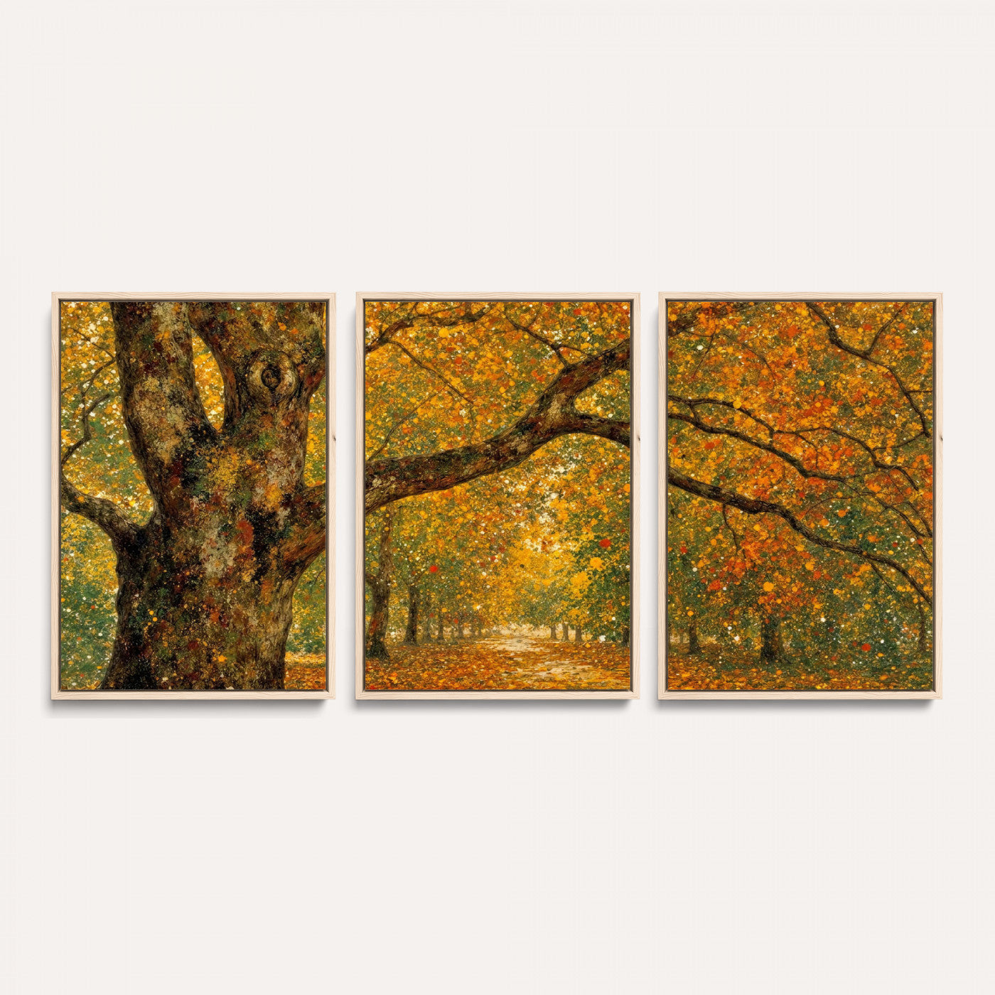 11536138-MGV-CV-36X24 - Vintage Autumn Forest Path Wall Art Canvas Print, Golden Leaves Impressionist Painting Print
